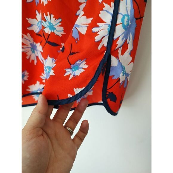 Dalia Women's Size Large Orange Blue Sleeveless V Neck Rounded Hem Blouse Top - Picture 2 of 5